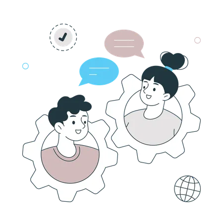 Man and woman working as Distributed Team  Illustration