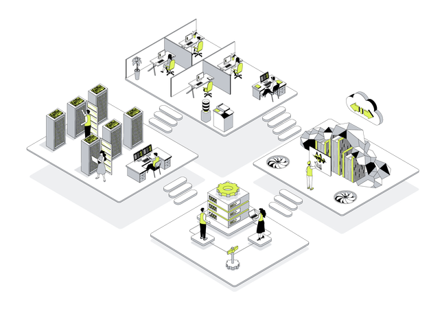 Man and woman working at Data center  Illustration