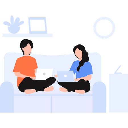 Man and woman working from home Illustration
