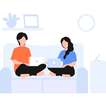 Man and woman working from home  Illustration