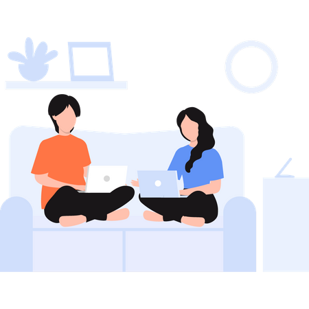 Man and woman working from home  Illustration