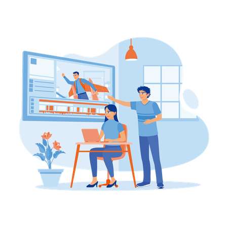 Man And Woman Working In Creative Loft Office  Illustration