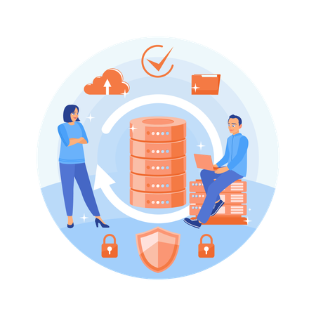 Man and woman working in data center  Illustration