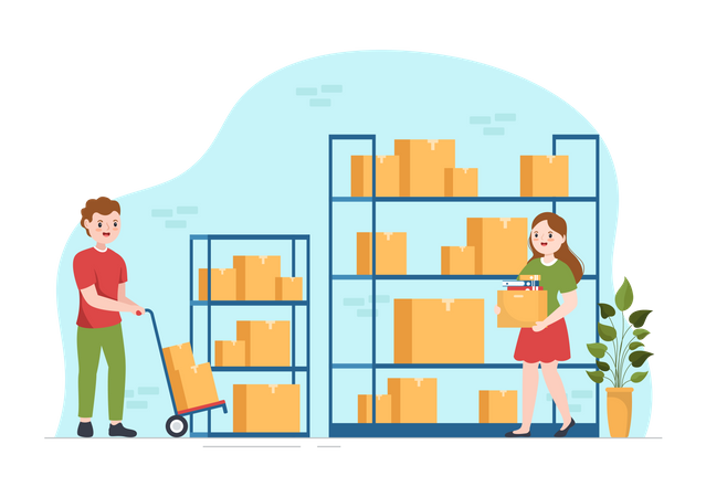 Man and woman working in Self Storage  イラスト