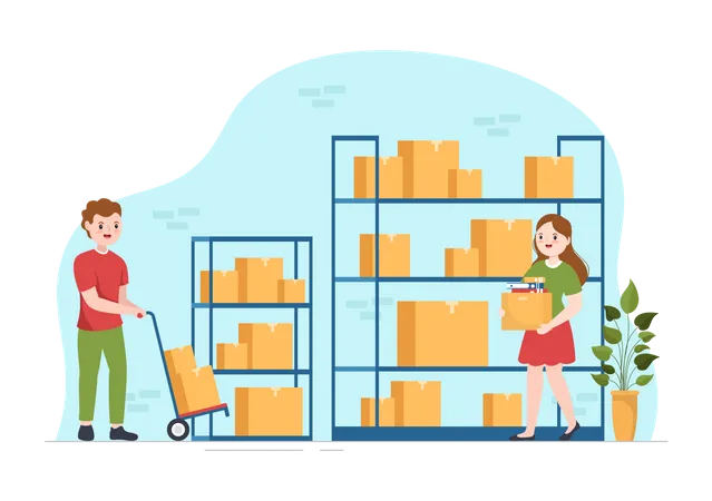 Man and woman working in Self Storage  Illustration