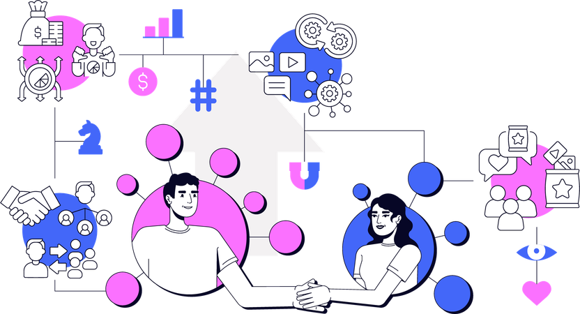 Man and Woman working on Affiliate marketing  Illustration