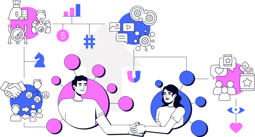 Man and Woman working on Affiliate marketing  Illustration