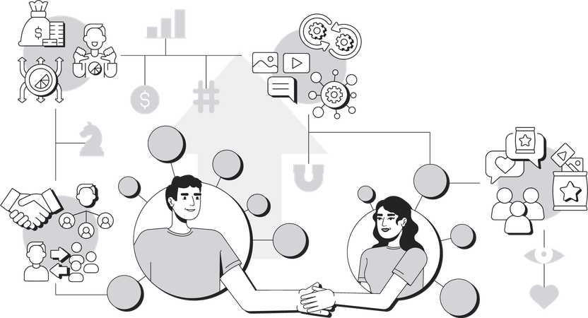 Man and Woman working on Affiliate marketing  Illustration