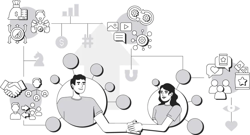 Man and Woman working on Affiliate marketing  Illustration