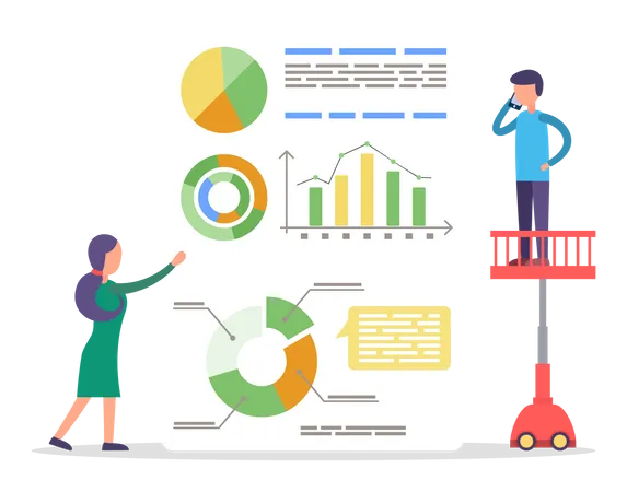 Man and Woman Working on Analytics Presentation  Illustration