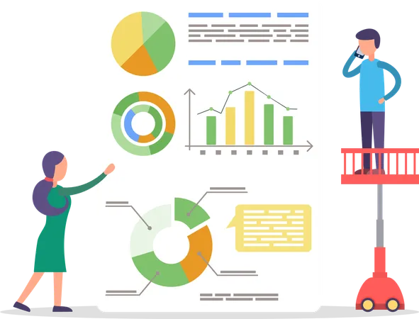 Man and Woman Working on Analytics Presentation  Illustration