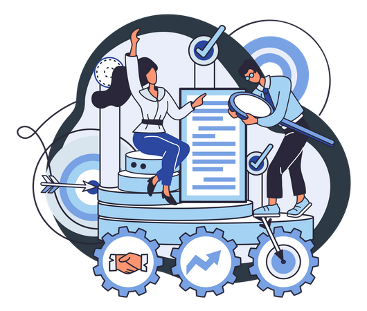 Man and woman working on business analysis  Illustration