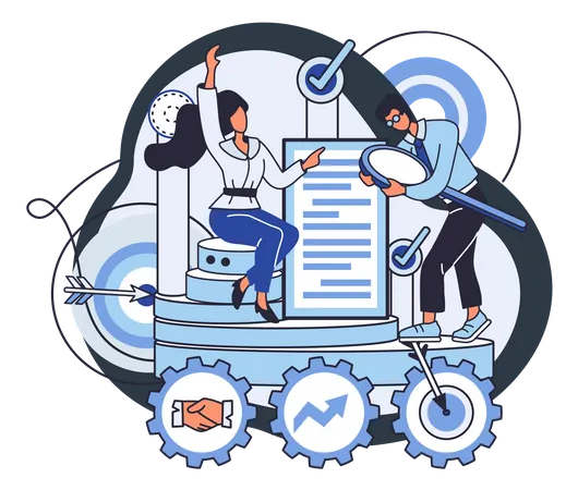 Man and woman working on business analysis  Illustration