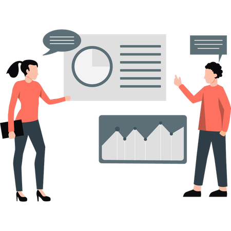 Man and woman working on business analysis  Illustration