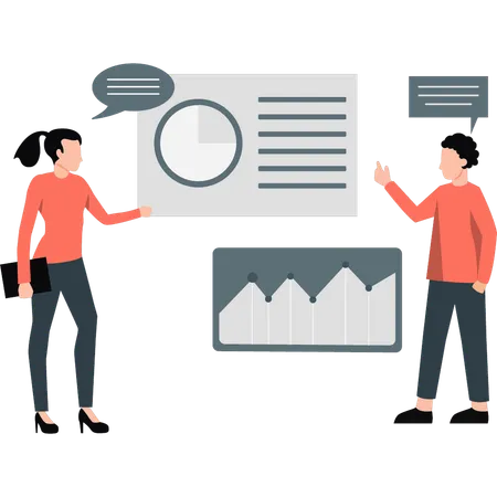 Man and woman working on business analysis  Illustration