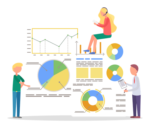 Man and Woman Working on Business Analytics Charts Illustration
