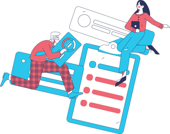 Man and woman working on business report  Illustration