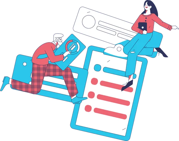 Man and woman working on business report  Illustration