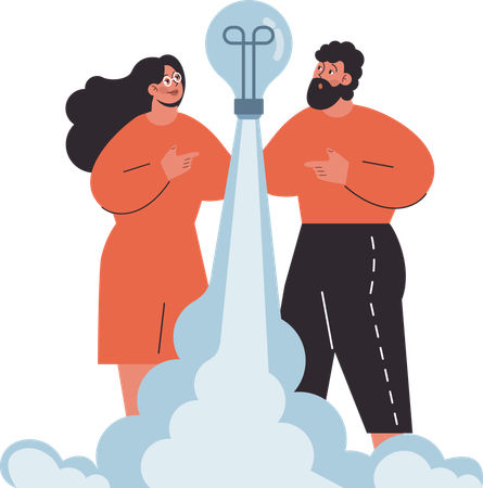Man and woman working on business startup  Illustration
