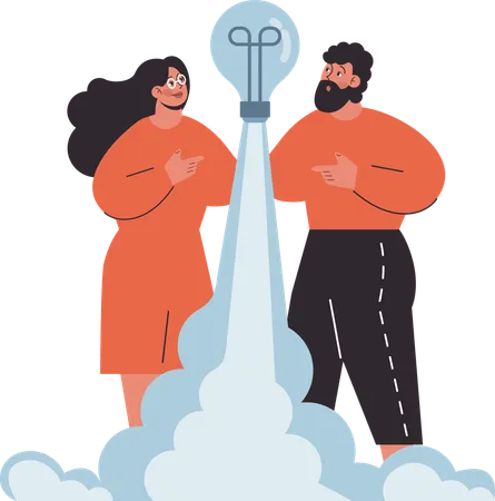 Man and woman working on business startup  Illustration