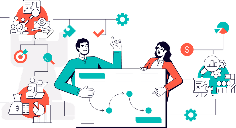 Man and Woman working on Business strategy  Illustration