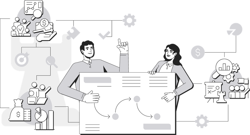 Man and Woman working on Business strategy  Illustration