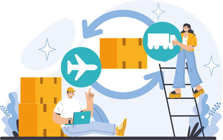 Man and woman working on delivery service  Illustration