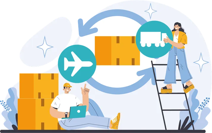 Man and woman working on delivery service  Illustration