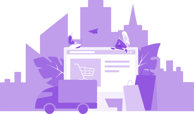Man And Woman Working On E Commerce Website  Illustration