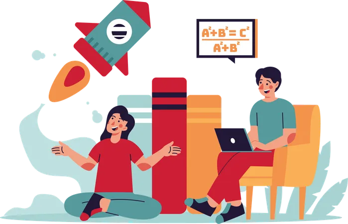 Man and Woman Working on education startup  Illustration