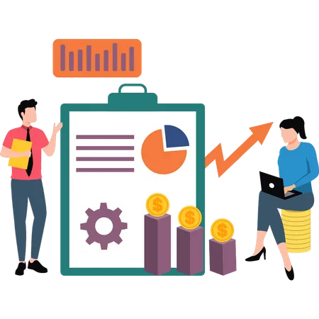 Man and woman working on financial chart  Illustration