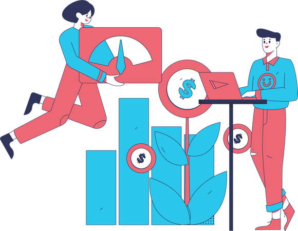 Man and woman working on financial growth  Illustration
