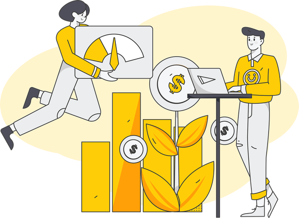 Man and woman working on financial growth  Illustration