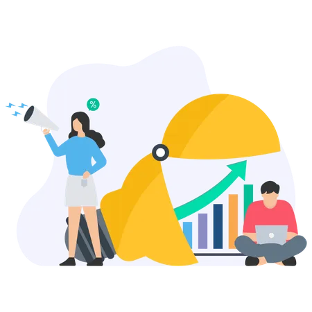 Man and Woman Working on Financial Idea  Illustration