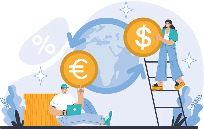 Man and woman Working on financial update  Illustration