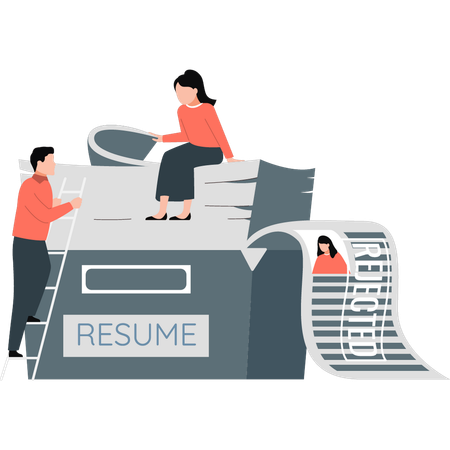 Man and woman working on resume  Illustration