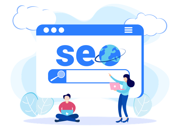 Man And Woman Working On Seo Optimization  Illustration