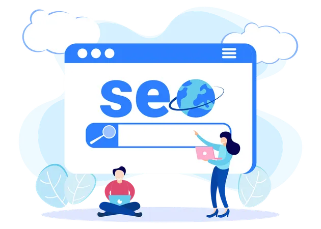 Man And Woman Working On Seo Optimization  Illustration