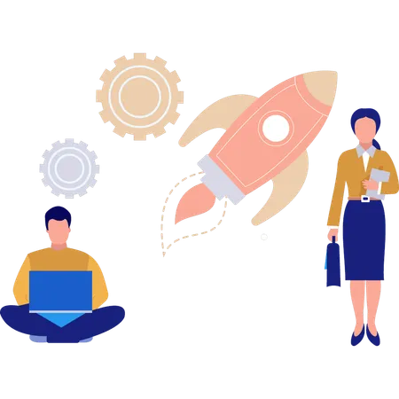 Man and woman working on startup management  Illustration