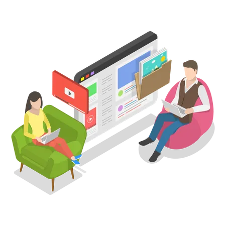 Man and woman working on web development  Illustration