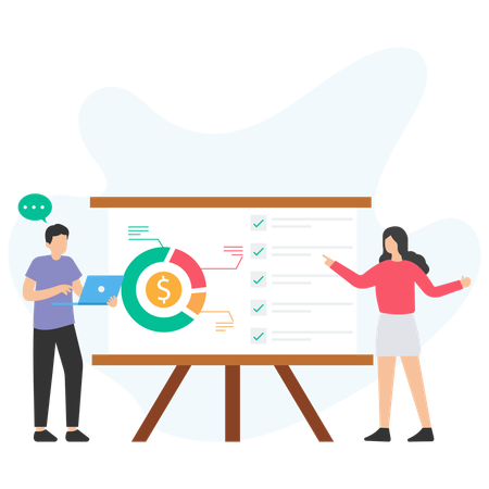 Man and woman working onFinancial Statements  Illustration