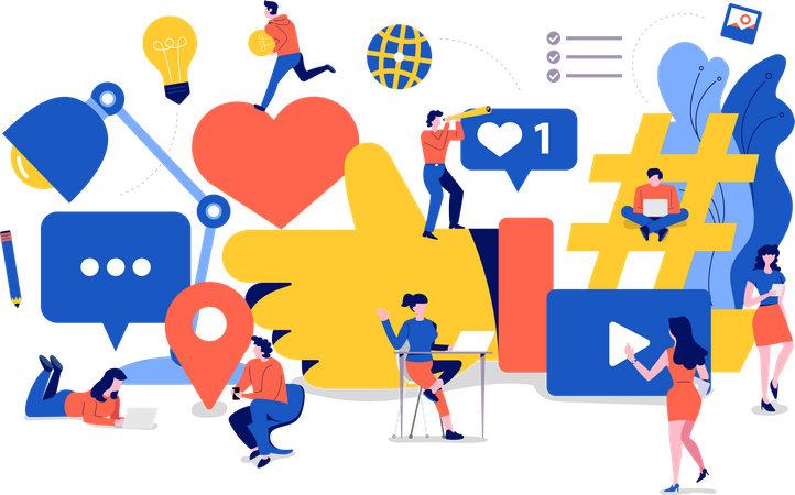 Man and woman working Social Media  Illustration