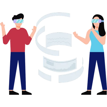 Man and woman working using VR tech  Illustration