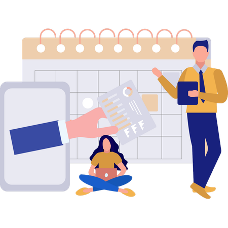 Man And Woman Working With Schedule  Illustration