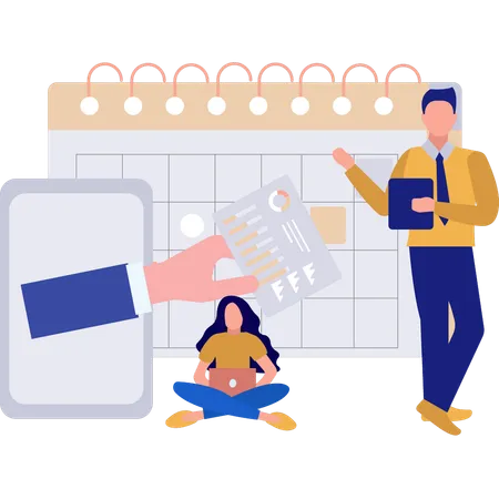 Man And Woman Working With Schedule  Illustration