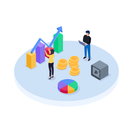 Man and working on Financial Management  Illustration