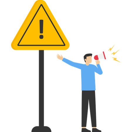 Man announce to a symbol sign alert  Illustration