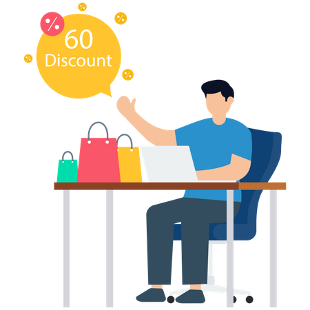 Man Announcing 60 Percentage Discount Offer  Illustration
