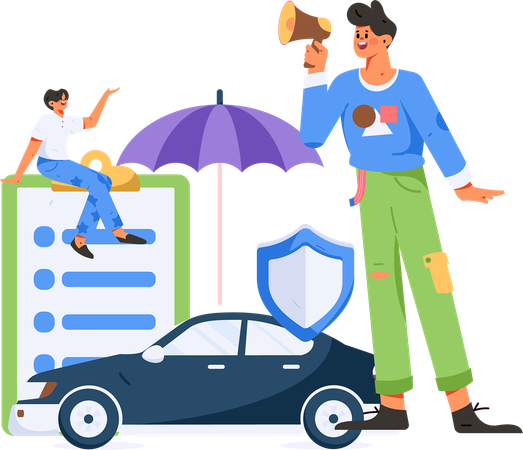 Man announcing about car insurance  Illustration