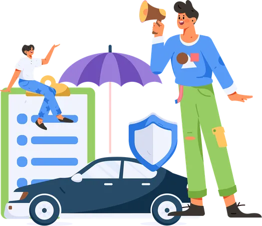 Man announcing about car insurance  Illustration